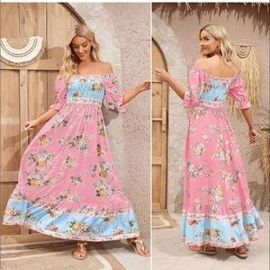 Floral Boho Pink Maxi Dress SZ Large